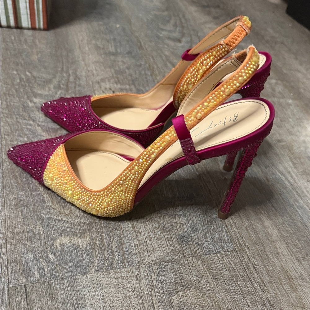Betsey Johnson Pink and Yellow Beaded Heels - Picture 2 of 4